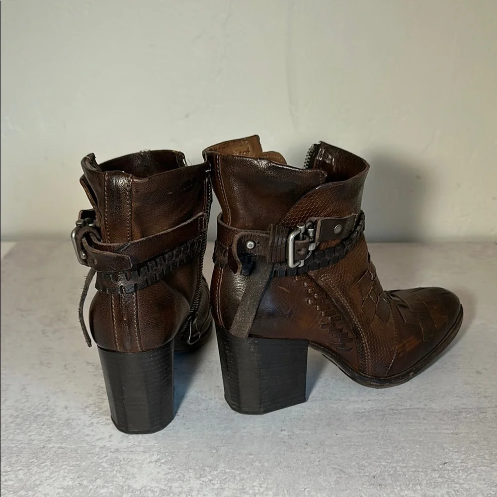 A.S.98 Women’s Brown Woven Leather Ankle Booties - Picture 4 of 5
